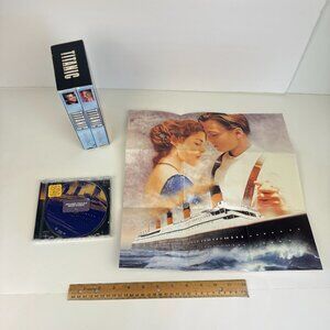 Vtg Titanic Movie VHS‎ Tape Box Set w CD Soundtrack w Collectible Poster from CD